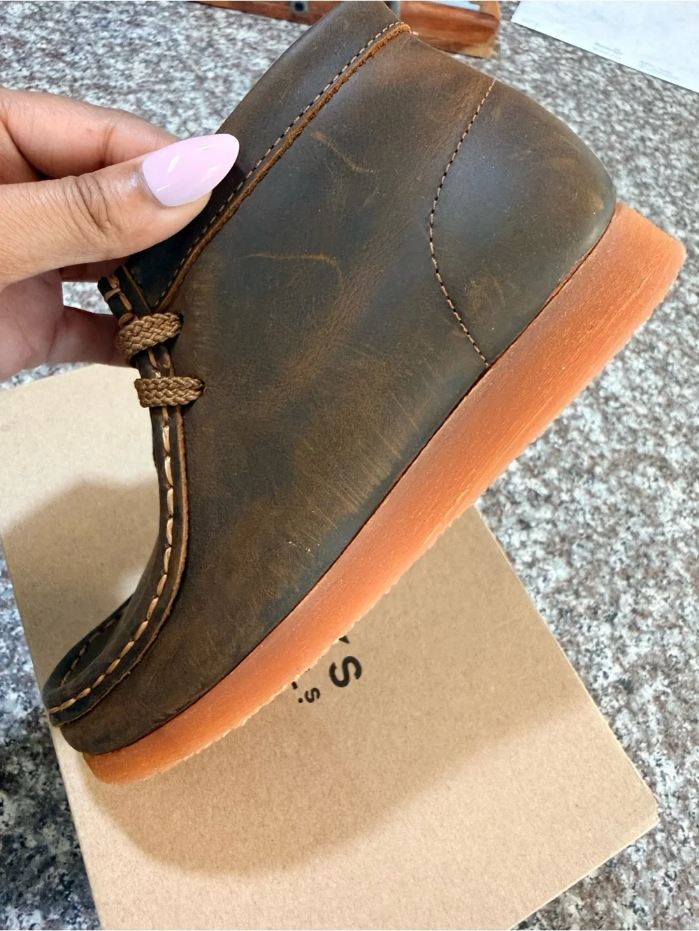 Kids Clarks Brown Leather Chukka Boots with Tan Soles